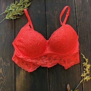 Victoria Secret pink red lace push-up bralette.
